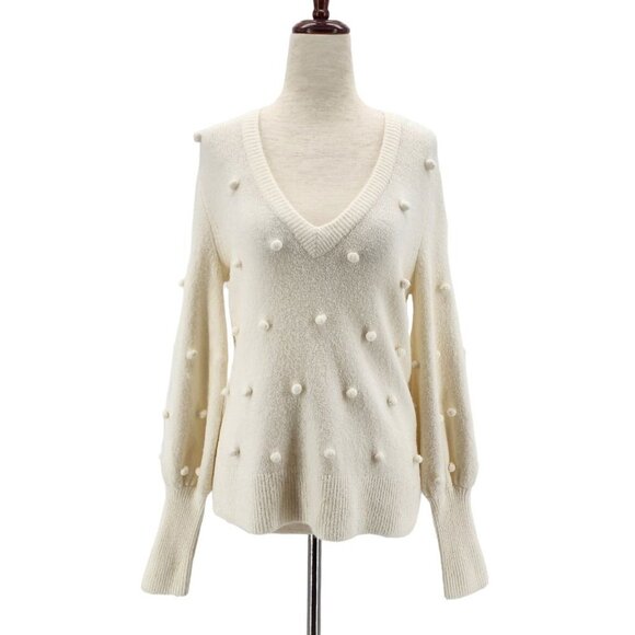 Madewell Sweaters - Madewell Bobble Dashwood Wool Blend Ivory V-neck Sweater In Coziest Yarn Womens